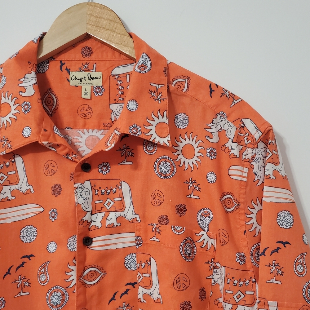 Chip & Pepper Men's Orange Print Short Sleeve Shirt Large